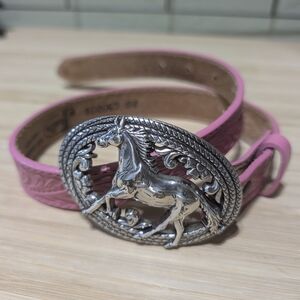 Justin Boots Pink Belt with Silver Horse Buckle